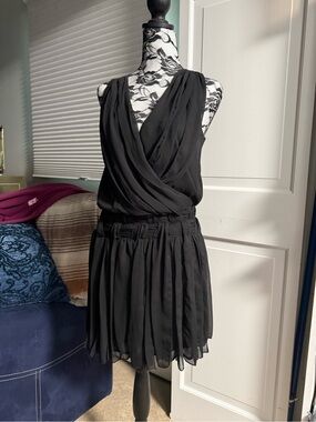 Bar III Black Draped V-Neck Pleated Mini Dress